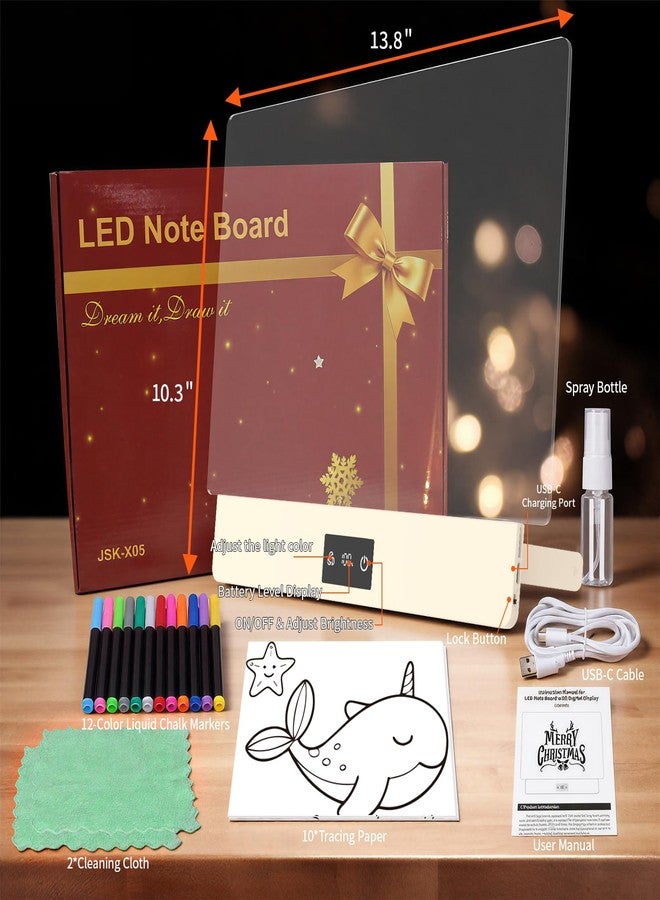 Phylosal Rechargeable Led Drawing Board with 8 Colors, 16-Inch Light Up Acrylic Dry Erase Board with 12 Markers, Light Up LED Note Board with Built-in Stand, Sketching Gift Toy for Kids/Girls/Teens - Image 2